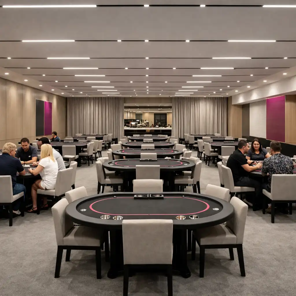Structured restaurant and poker venue layout