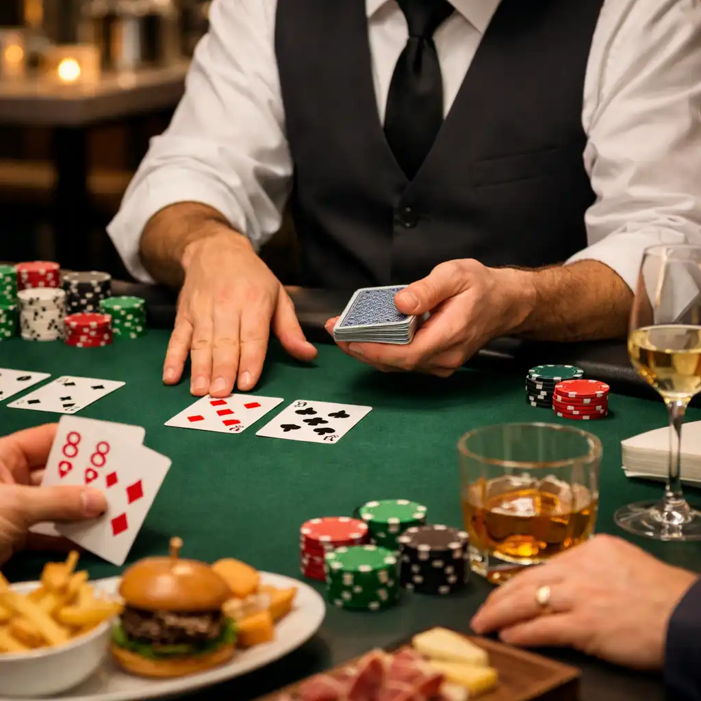 Hosted poker table with dining