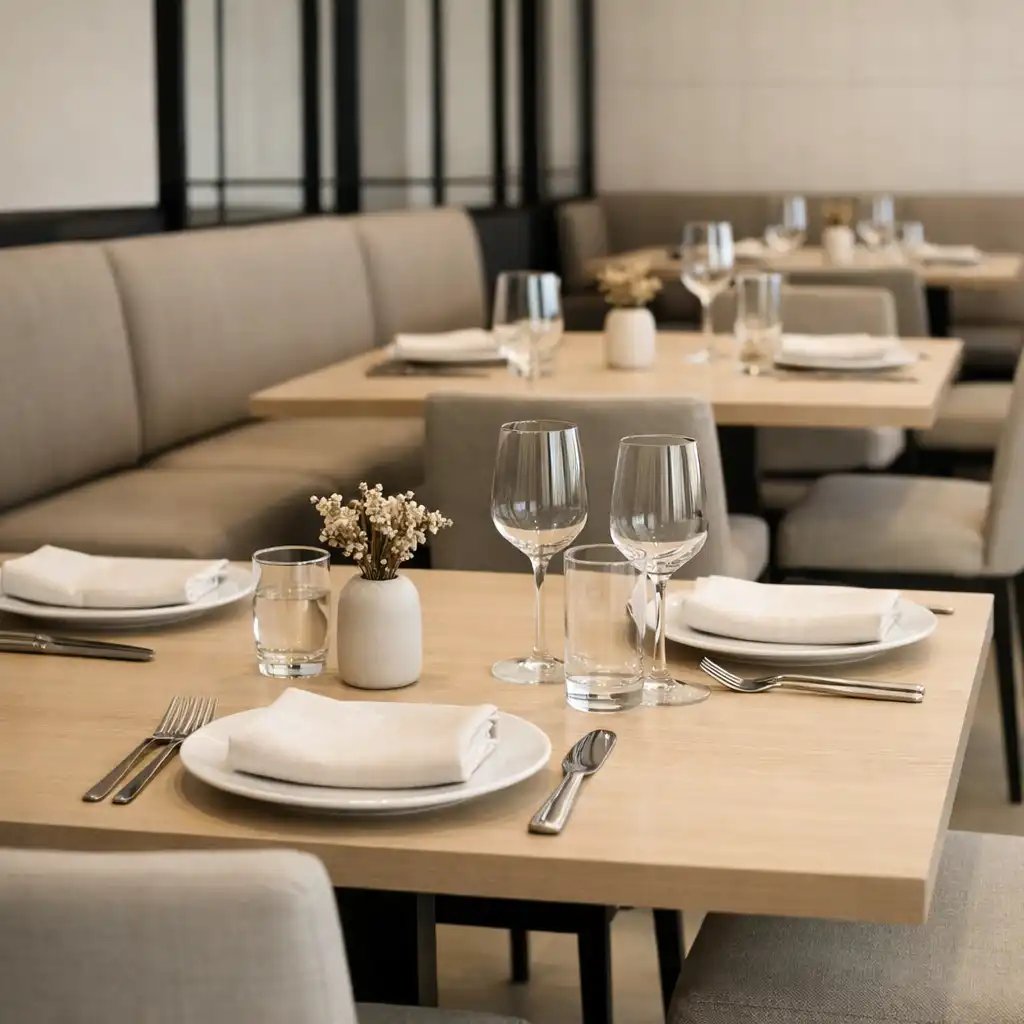 Dining area detail showing seating layout and comfort