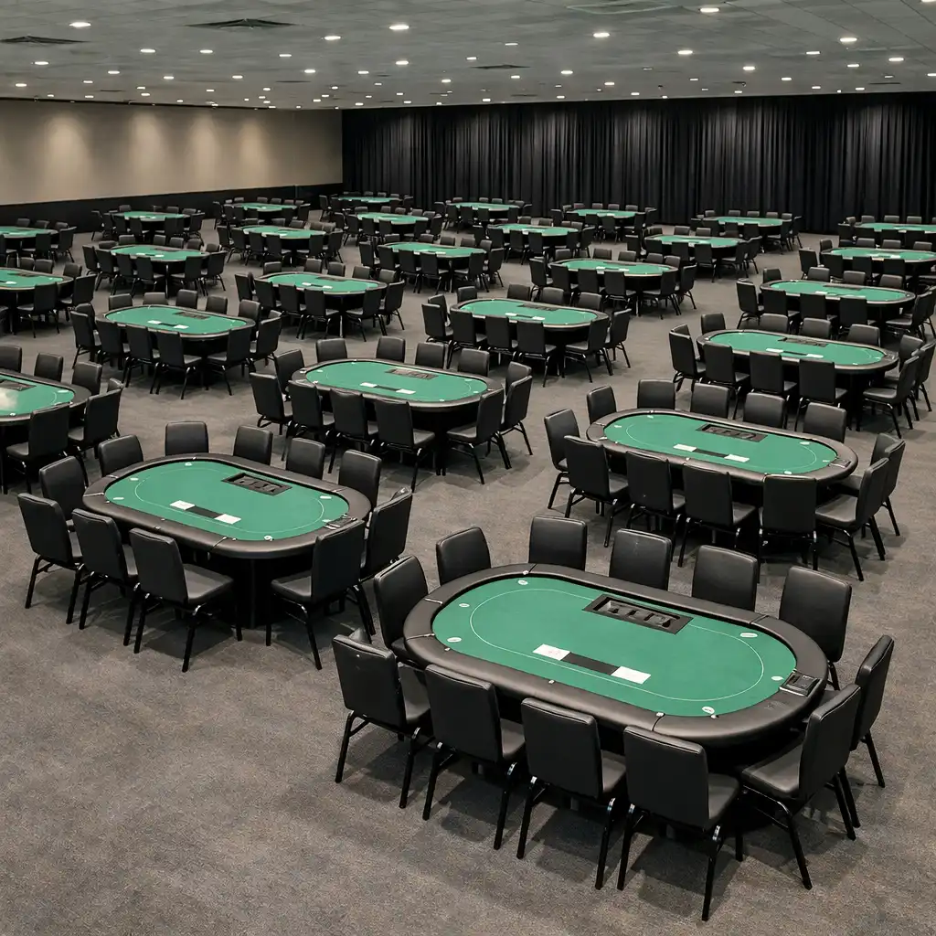 Structured layout of poker tables across venue